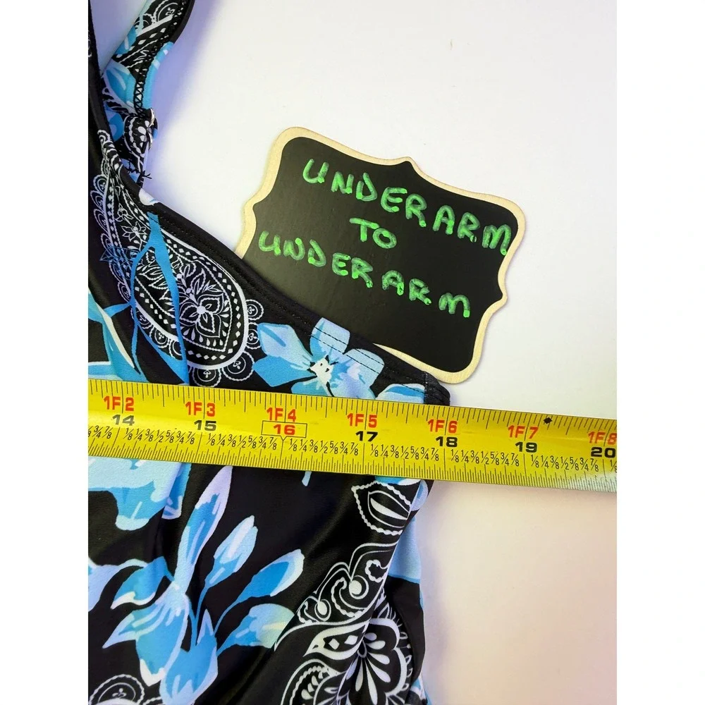 Floral Paisley Tankini Swimsuit Set 18W Black Blue Modest Swim Dress Bike Shorts - Picture 7 of 13